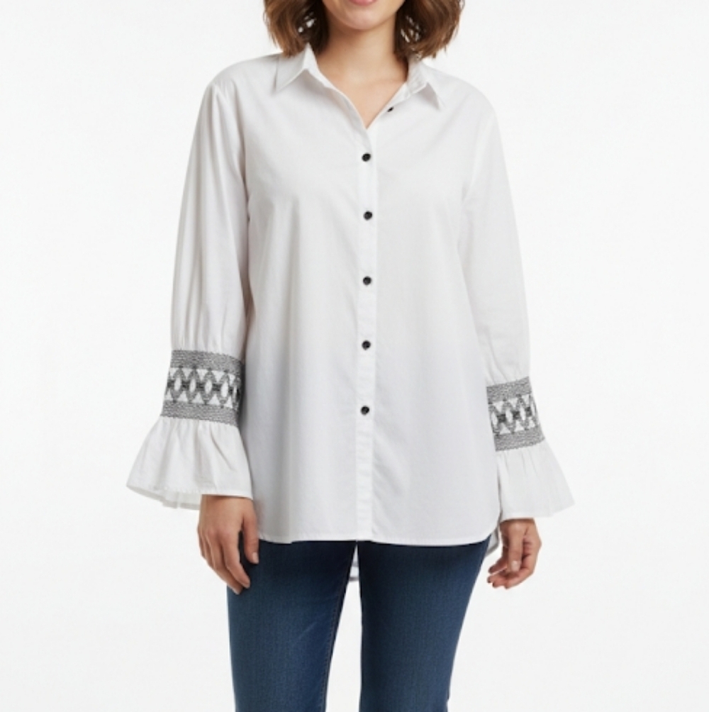 NY Collection Size 2X White Oversized Button Down Shirt
